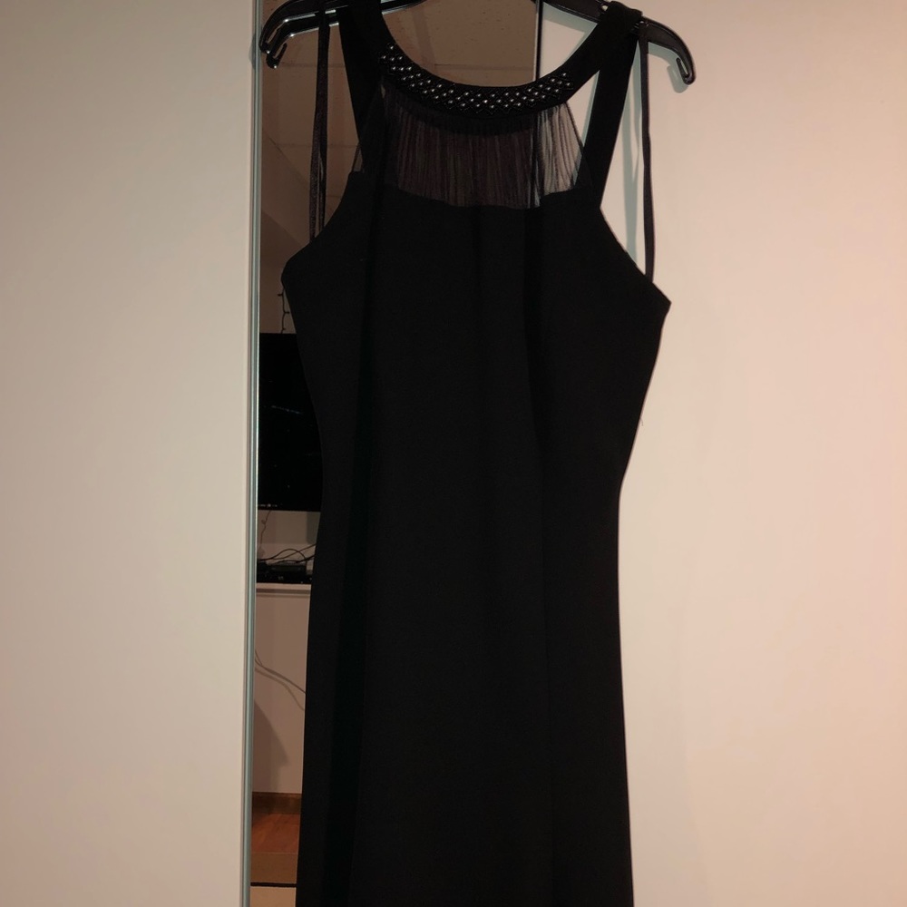 Black Cocktail Halter Neck Dress with Detailing